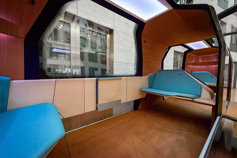 Monocabs operate on a single rail, offering continuous, on-demand service.