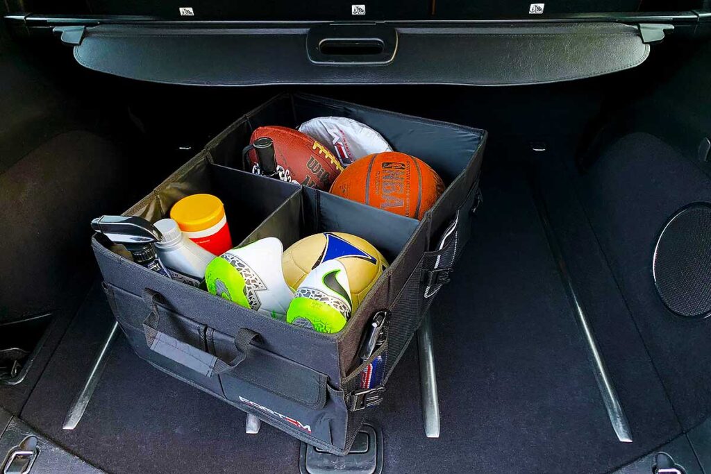 The Fortem folding car boot organizer stores large amounts of grocery ...