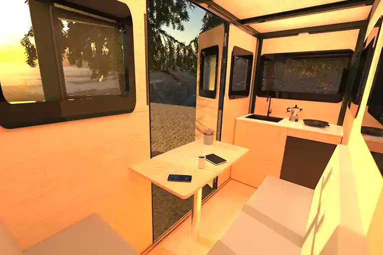 Spacious interior with lounge-to-bed conversion.