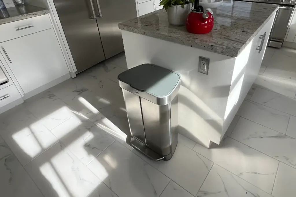 The wide foot pedal and soft-close lid make trash disposal smooth and convenient.